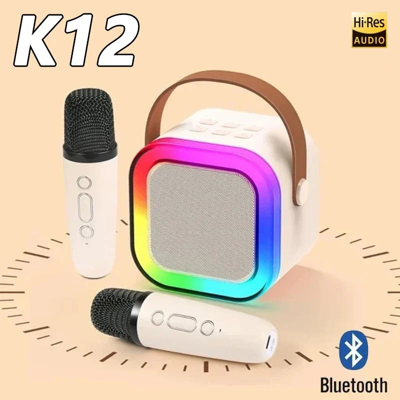 K12 karaoke machine with 1-2 wireless microphones portable 5.3 PA Bluetooth speaker system RGB lights audio home KTV kid gifts