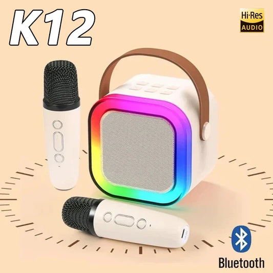 K12 karaoke machine with 1-2 wireless microphones portable 5.3 PA Bluetooth speaker system RGB lights audio home KTV kid gifts