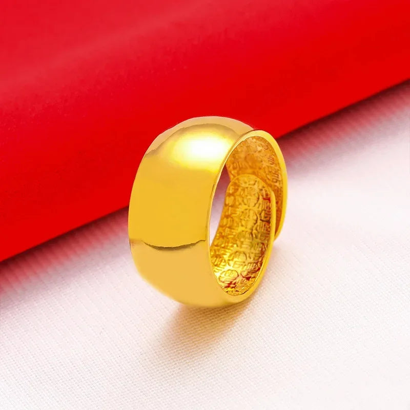 Male Wide 12mm Large Ring Opening Adjustable 100% 24K Real Gold Rings Plated 999 18K Stars Meteor Shower Glow Men's Jewelry