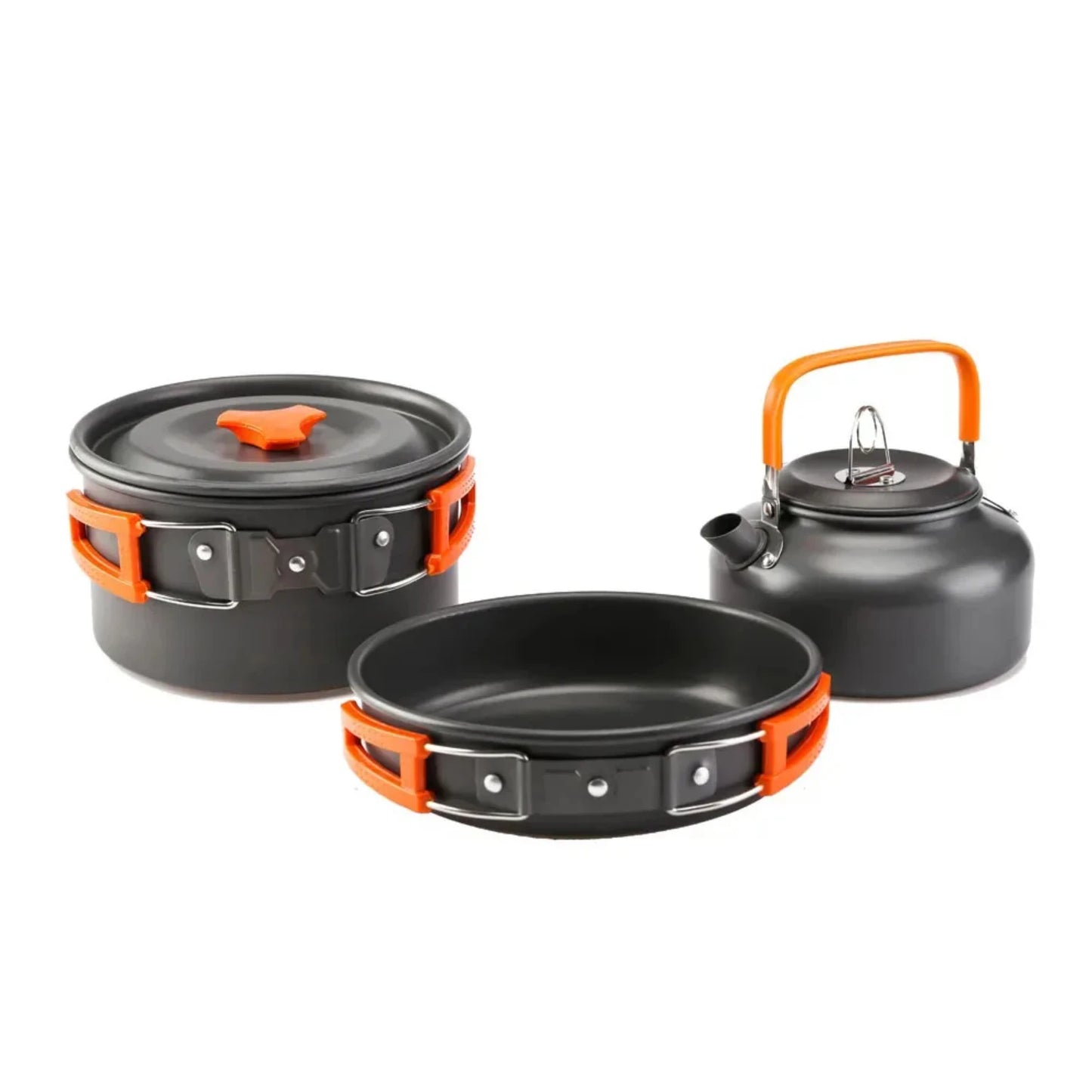 Portable Outdoor Aluminum Cooking Kit Set for 2-8 People - Camping Cookware Pan, Pot, Kettle, and Bowl - BBQ Picnic Hiking Table