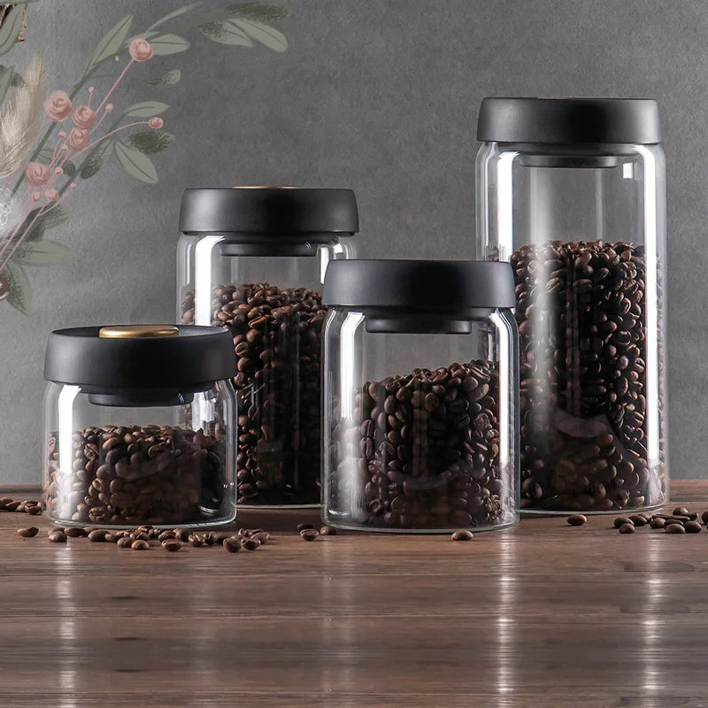 PARACITY Vacuum Sealed Tank Coffee Bean Glass Sealed Jar Household Moisture-proof Air Extraction Airtight Container Coffee Set