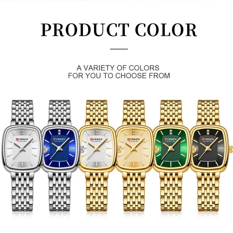 CURREN 9093 Fashion Quartz Women Watch Simple Elegant Square Dial Gold Stainless Steel Strap Waterproof Leisure Business Watches