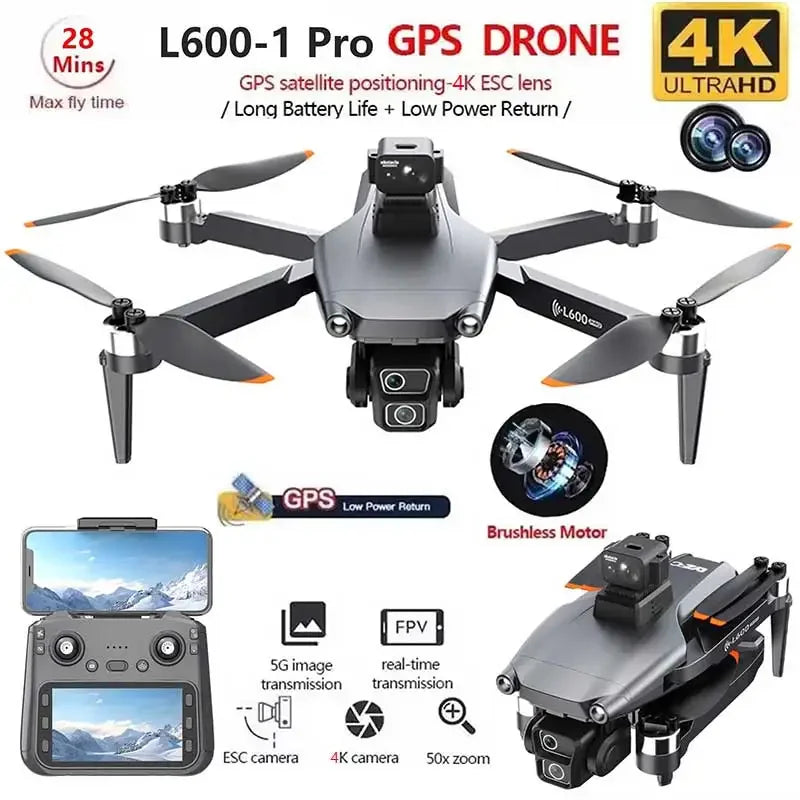 L6001 Pro MAX GPS Drone 4K Professional HD Dual Camera With Screen 5G WIFI 360 Obstacle Avoidance Brushless Quadcopter Drones