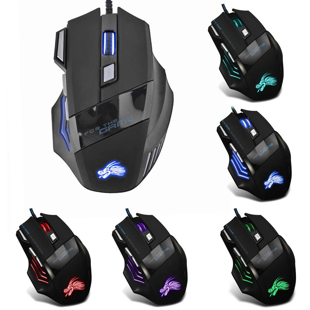 Wired Gaming Mouse 7-Color Backlight 5500 DPI Adjustable Black Wired Optical Computer Gaming Mice for PC Gamer Computer Desktop