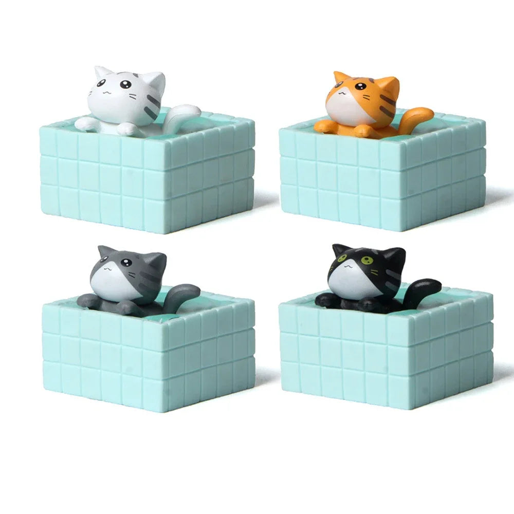 1-4 Pcs Mini Shower Cat Ornament Garden kitten statue Gift Kids Children Baby Room Decoration Toy Miniature Figurines Home Decor