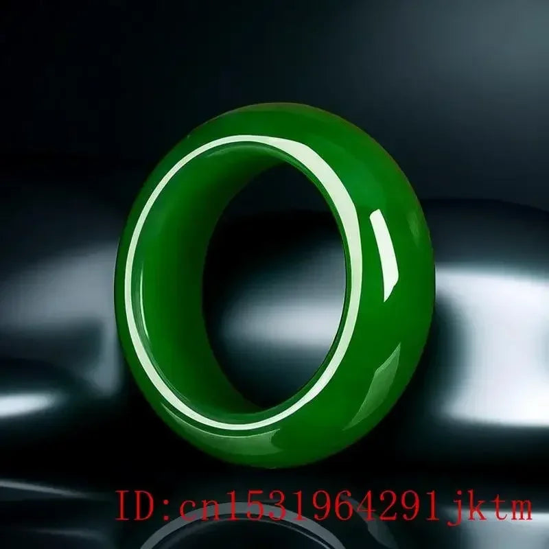 Natural Green Jade Stone Ring Chinese Hand-Carved Charm Jadeite Jewelry Fashion Accessories Amulet for Men Women Lucky Gifts