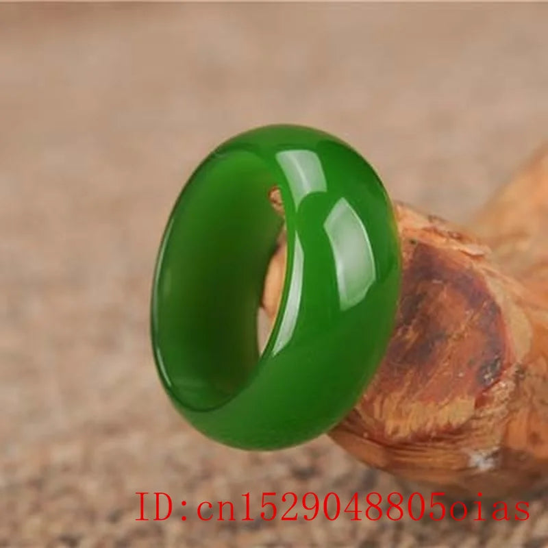 Natural Green Hetian Jade Ring Chinese Jasper Amulet Fashion Charm Jewelry Hand Carved Crafts Gifts for Women Men