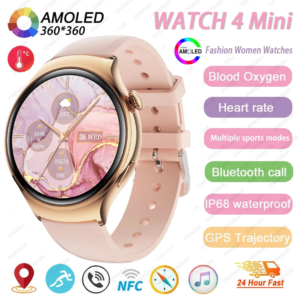 New For Huawei Mini 4 NFC Smart Watch Women Men GPS Tracker 1.27inch AMOLED Screen Health monitor Bluetooth Call Lady Smartwatch