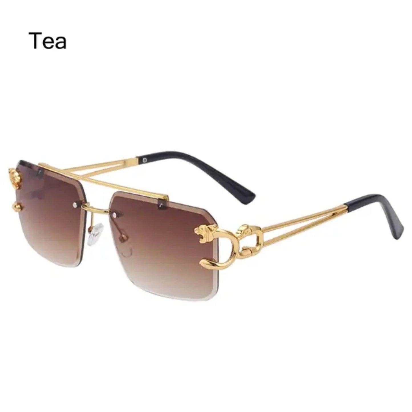 Retro Cheetah Decoration Rimless Sunglasses  Women Men Metal Steampunk Sun Glasses Frameless Fashion Shades UV400 Eyewear Gafas