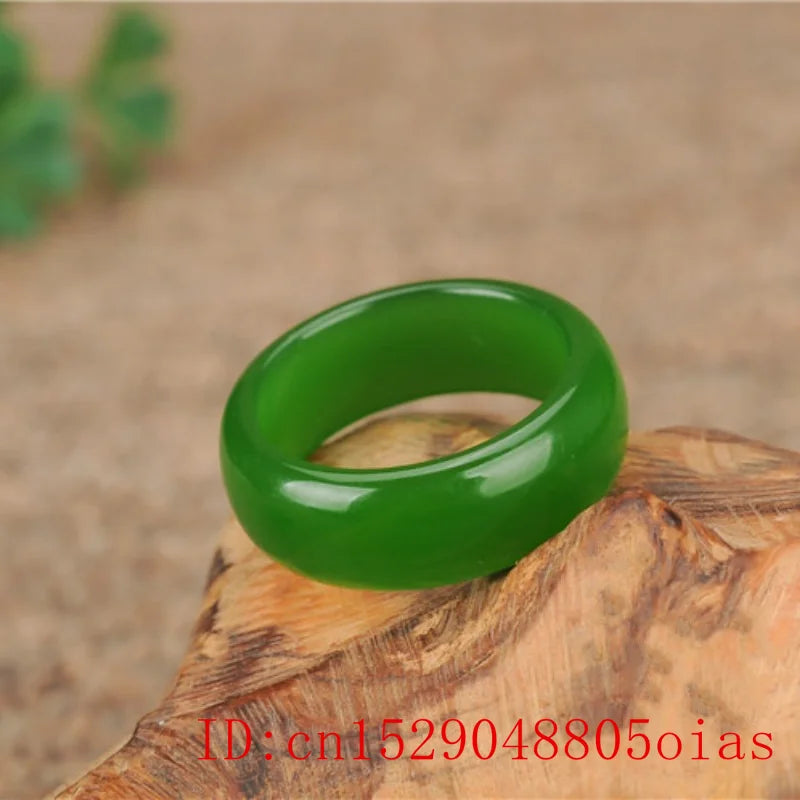 Natural Green Hetian Jade Ring Chinese Jasper Amulet Fashion Charm Jewelry Hand Carved Crafts Gifts for Women Men