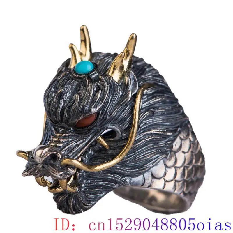 925 Silver Turquoise Dragon Ring Charm Amulet Vintage Real Jewelry Talismans Gifts Designer Luxury Natural Jade Fashion