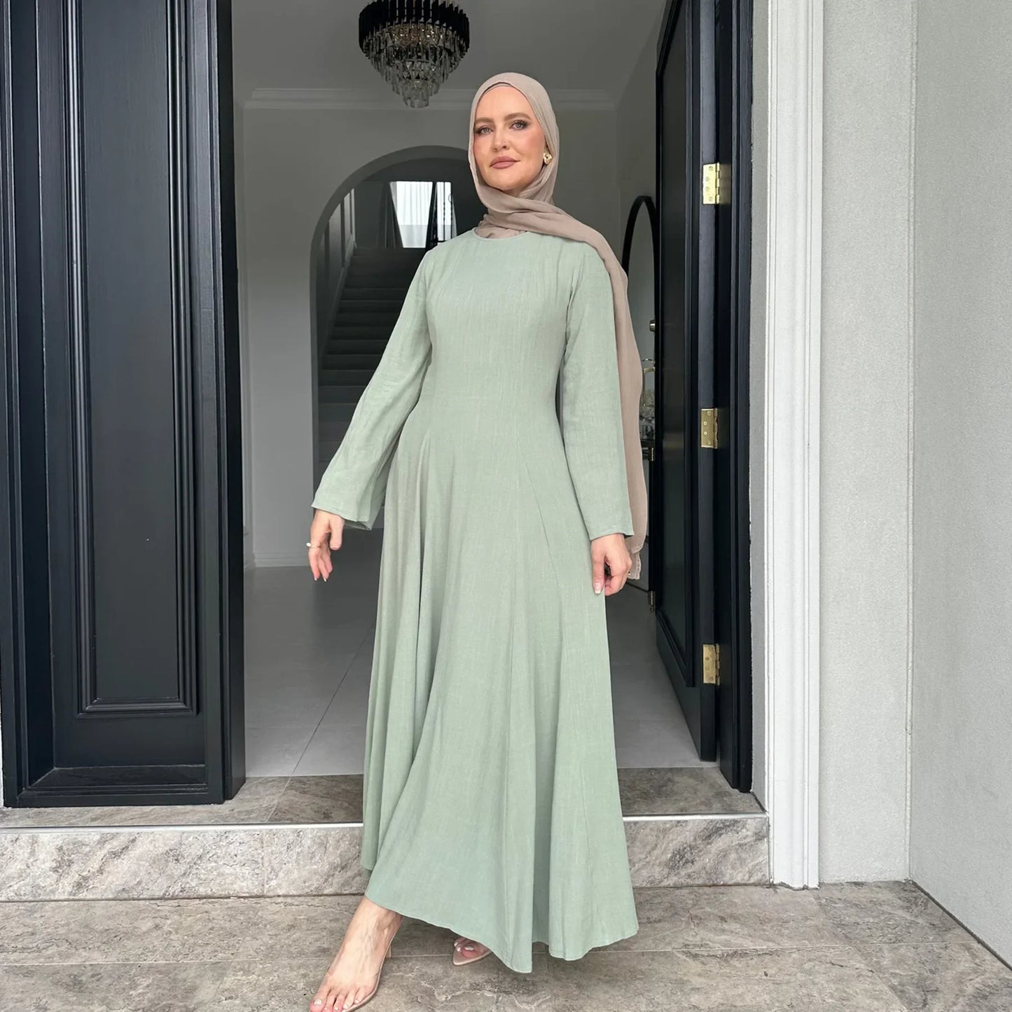 2025 New Muslim Dress for Women Dubai Turkey Abaya Solid Color Back Strap Adjustment Dresses Islam Modest Robe Islamic Clothing