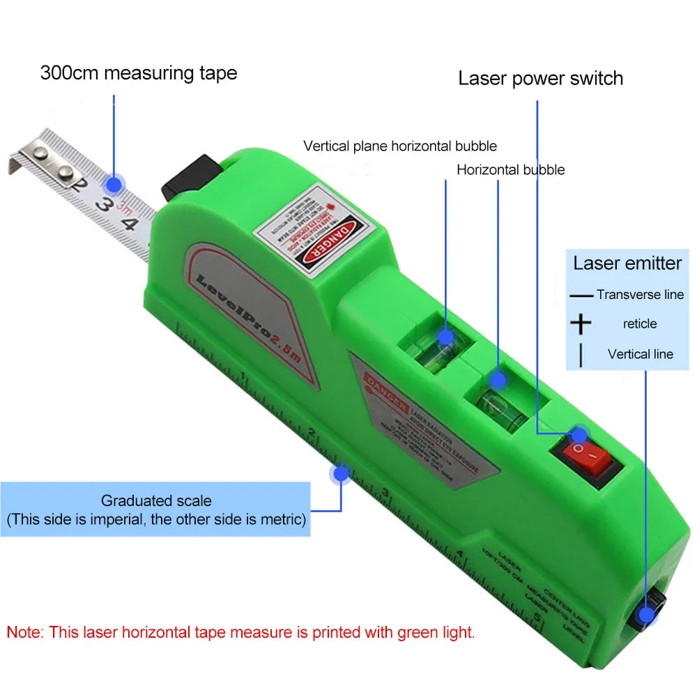 Multipurpose Level Laser Horizon Vertical Measure Tape Horizontal Ruler 4 in 1 Infrared Laser Level Cross Line laser tape Pool