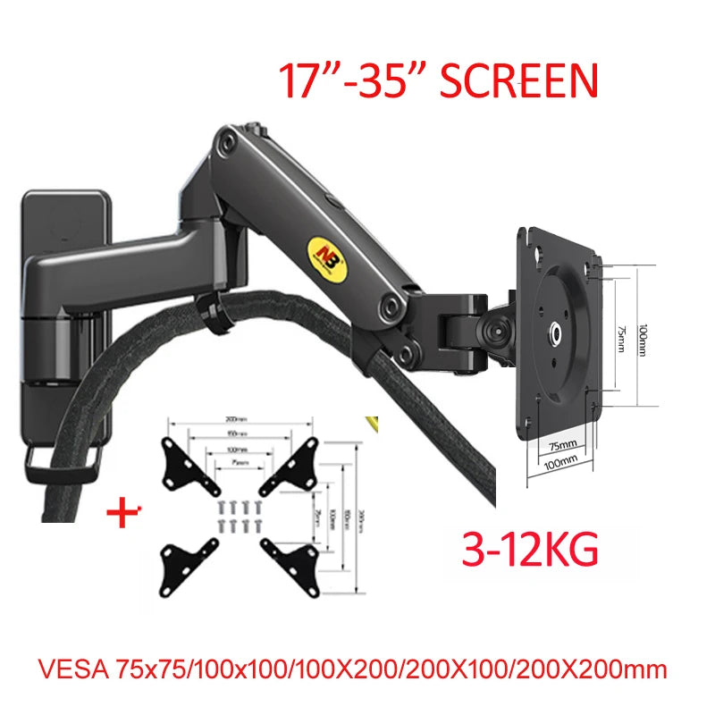 NB NEW F150 3-12kg aluminum Gas spring Monitor tv wall bracket full motion 2 arm 24"-35" LCD mount monitor holder led stand