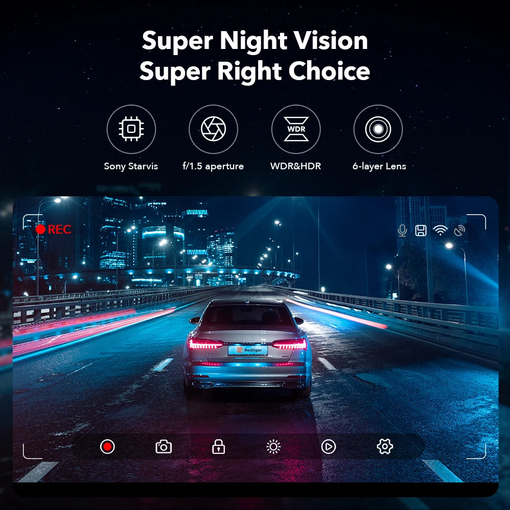 REDITIGER 4K Dash Cam 1080P HD Car DVR Built-in GPS Android Wifi Auto Drive Vehicle Video Recorder Night Vision
