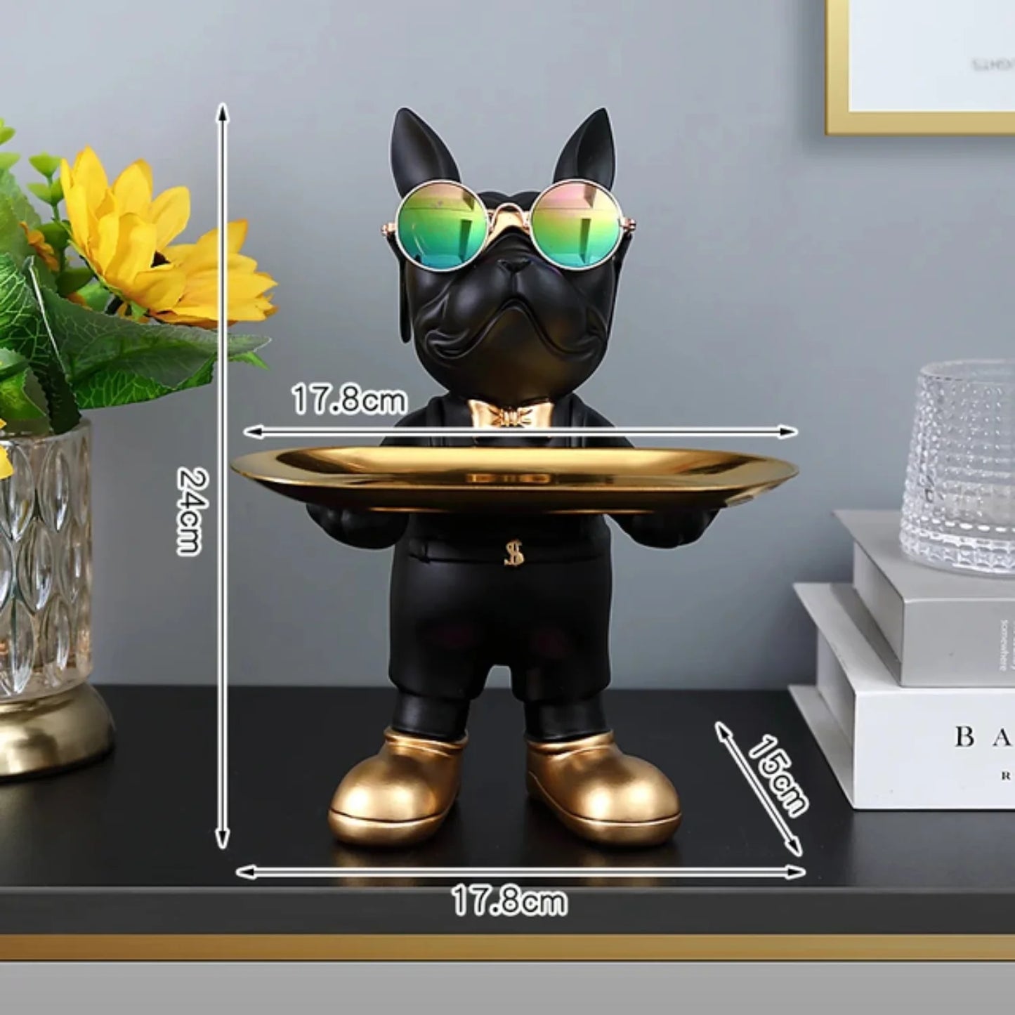 Metal Tray Dog Statue Decoration, Animal Figurine for Living Room Bedroom Decor - Resin Sculpture Ornaments and Home Decoration