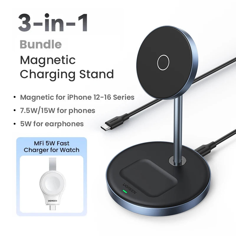 UGREEN Magnetic Wireless Charger Stand 20W Max 2-in-1 Charging Stand For iPhone 15 16 Pro Max/iPhone 14/AirPods Fast Charger