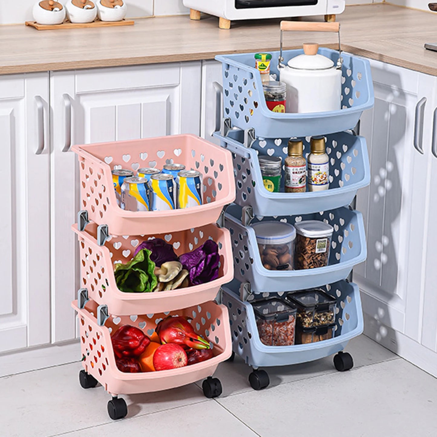 New Hot Durable Stackable Single-deck Hollow Fruit Vegetable Storage Box Colanders Strainer Kitchen Organizer Basket Shelf Racks