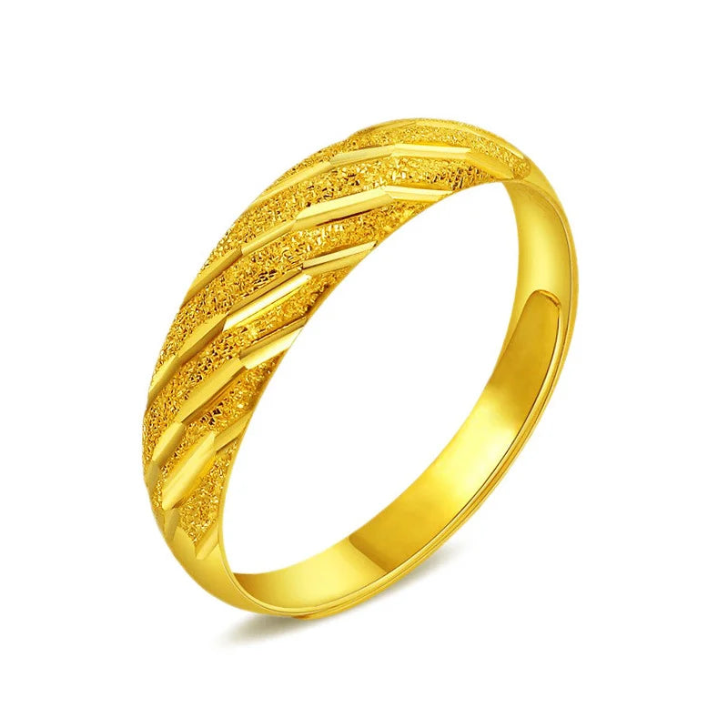 UMQ 24K Pure Plated Real 18k Yellow Gold 999 24k Plain Smooth Face Personality Money Seeking Couple Ring for Men and Women Coupl