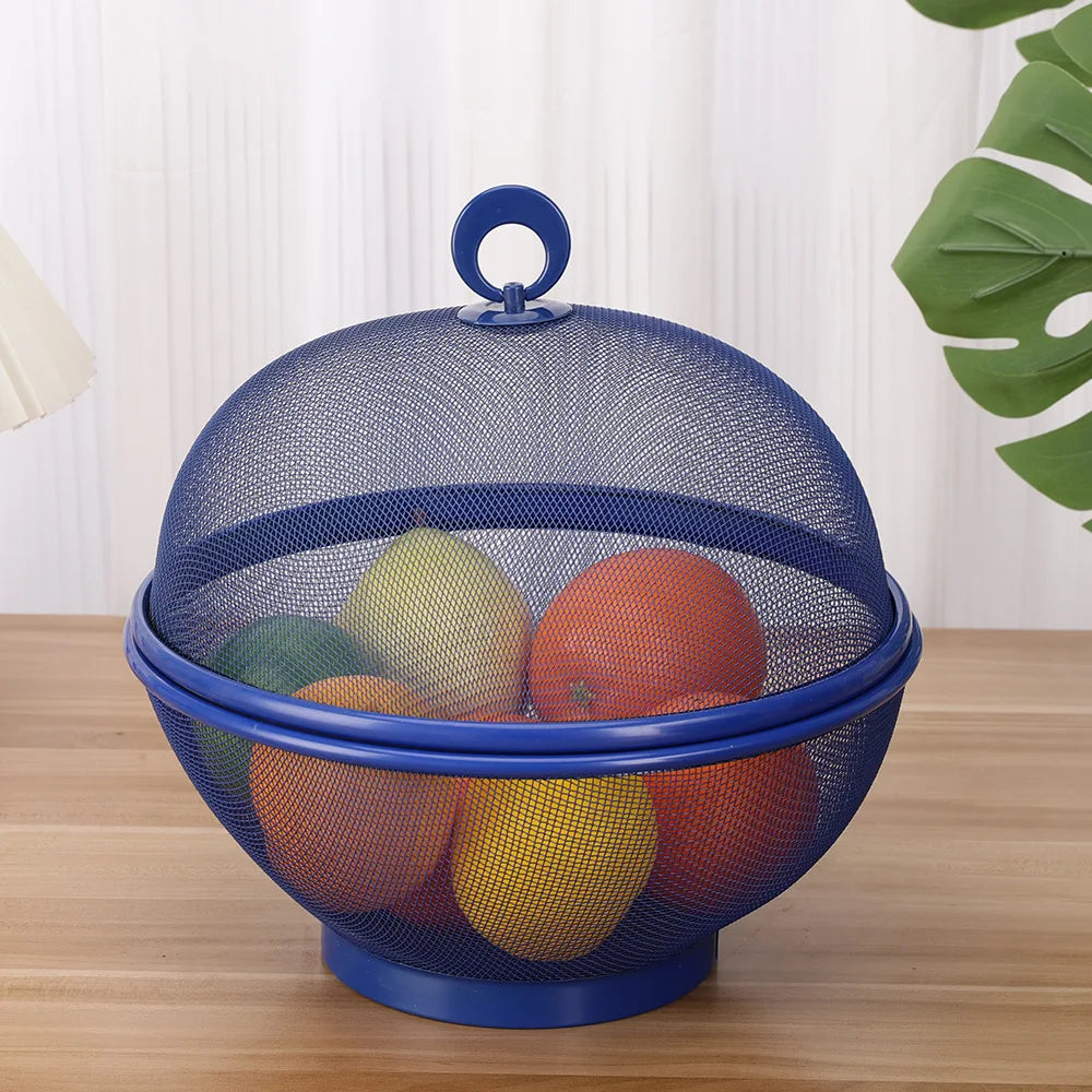 Iron Basket Anti-Mosquito Mesh Fruit Vegetable Basket Kitchen Drain Basket Vegetables Fruit Holder Portable Outdoor Picnic Use