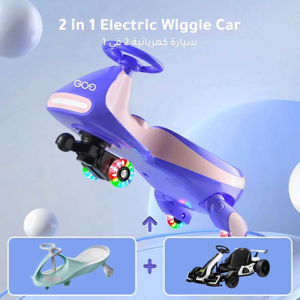 Electric Wiggle Car with Pedal, 2 Speed Ride On Car Toy, 2 in 1 Swing Car for Kids, Rechargeable Battery, Bluetooth, Ages 3 up