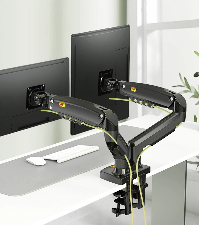 NB F160 Gas Spring 360 Degree Desktop 17"-27" Dual Monitor Holder Arm Full Motion Monitor Mount Bracket Load 2-9kg each