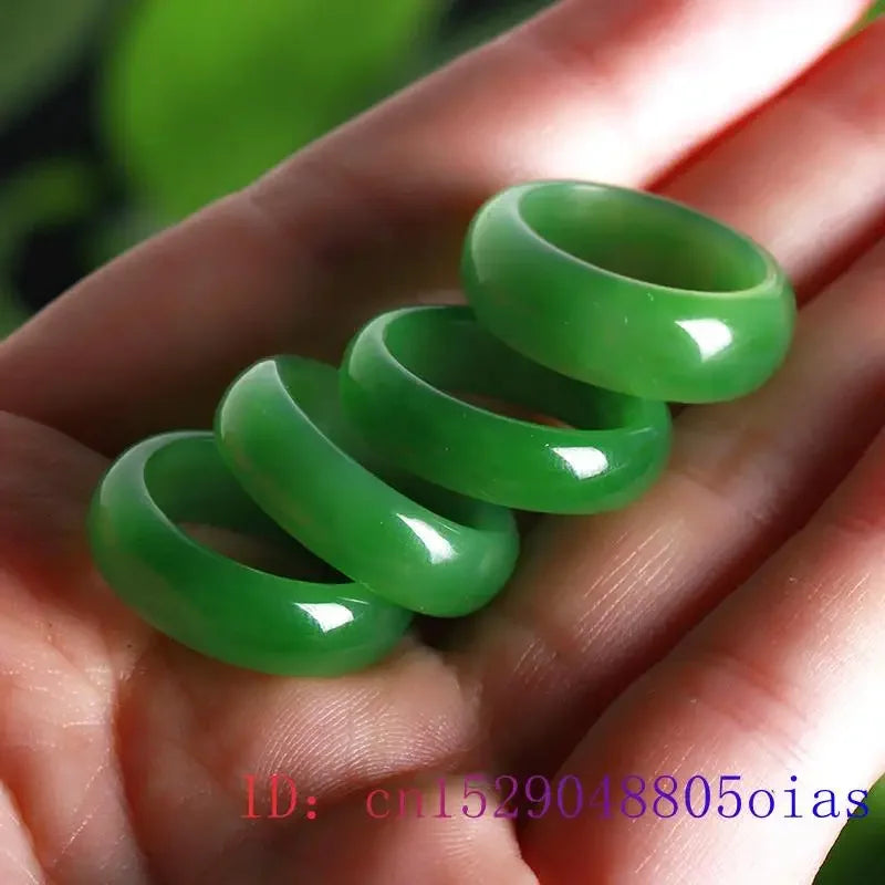 Natural Green Hetian Jade Ring Chinese Jasper Amulet Fashion Charm Jewelry Hand Carved Crafts Gifts for Women Men