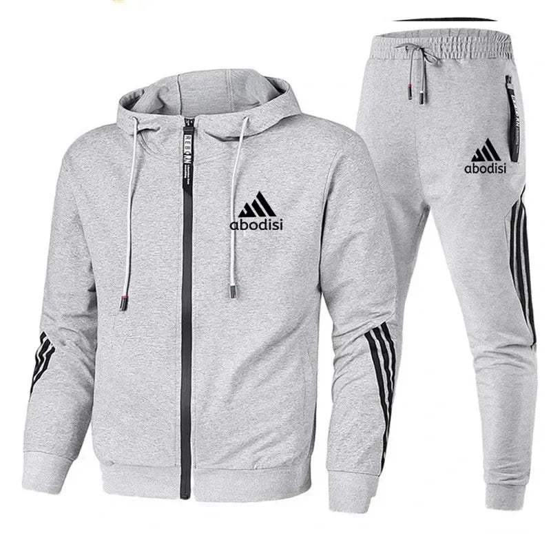 2025 Purchase new fashion sports men's zipper hoodie and casual sweatpants two-piece sweatshirt men's outdoor travel suit set