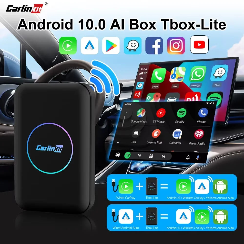 محول CarlinKit Android TV Box اللاسلكي لـ Android Auto وCarplay AI Box ومتجر Play المدمج لـ Youtube وNetflix وتوصيل تلقائي سريع