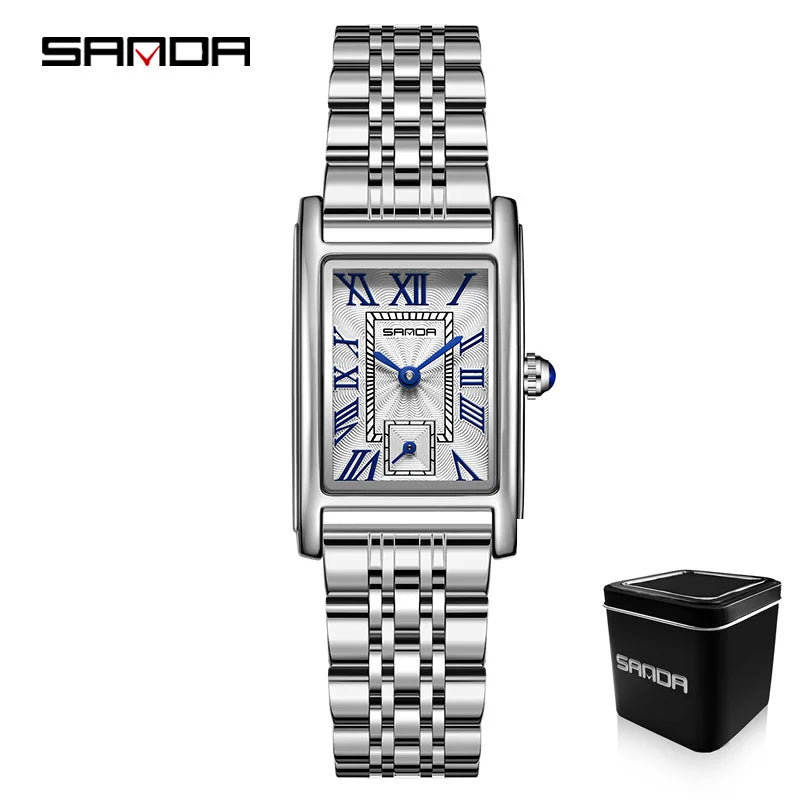 Sanda 1116 New Fashion 2023 Elegant Design Rectangle Dial Water Resistant Quartz Movement Business Women Analog Wrist Watch