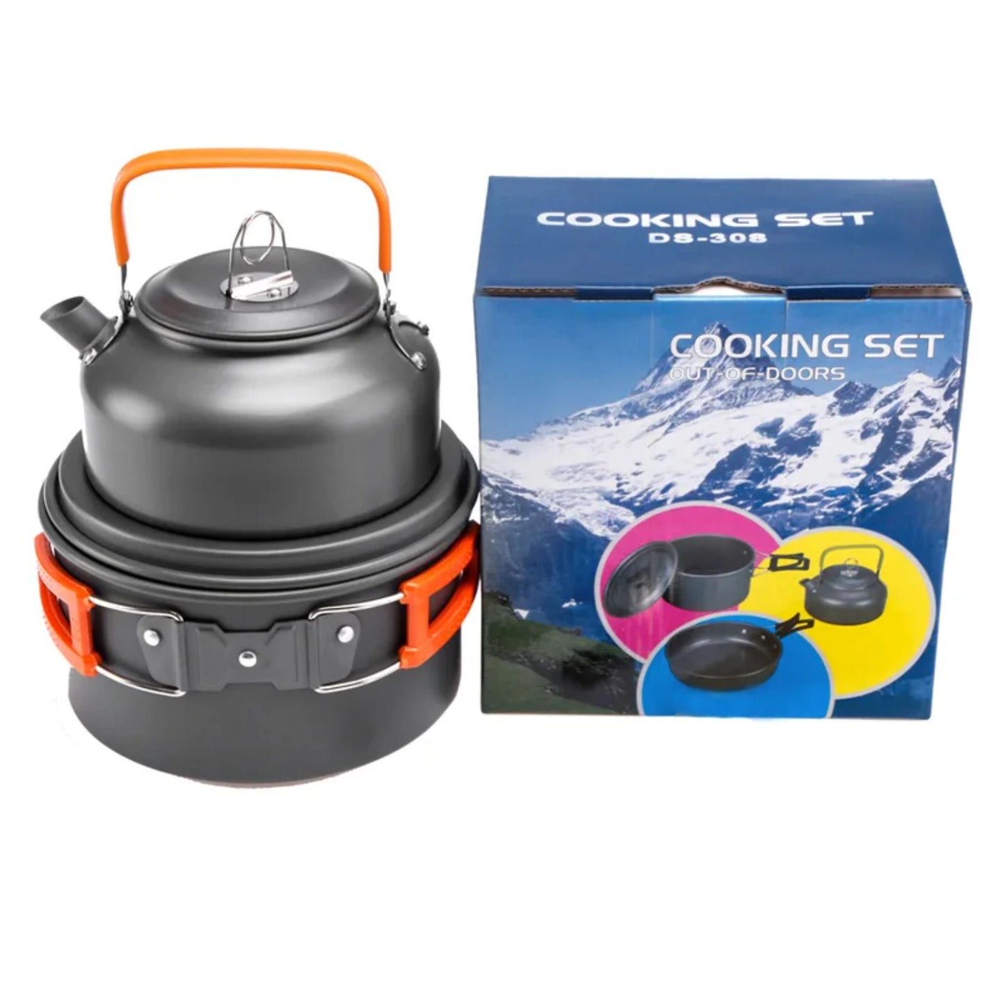 Portable Aluminum Camping Cookware Set for 2-8 People - Lightweight Outdoor Tableware Cookset with Pan, Bowl, Kettle, and Pot -