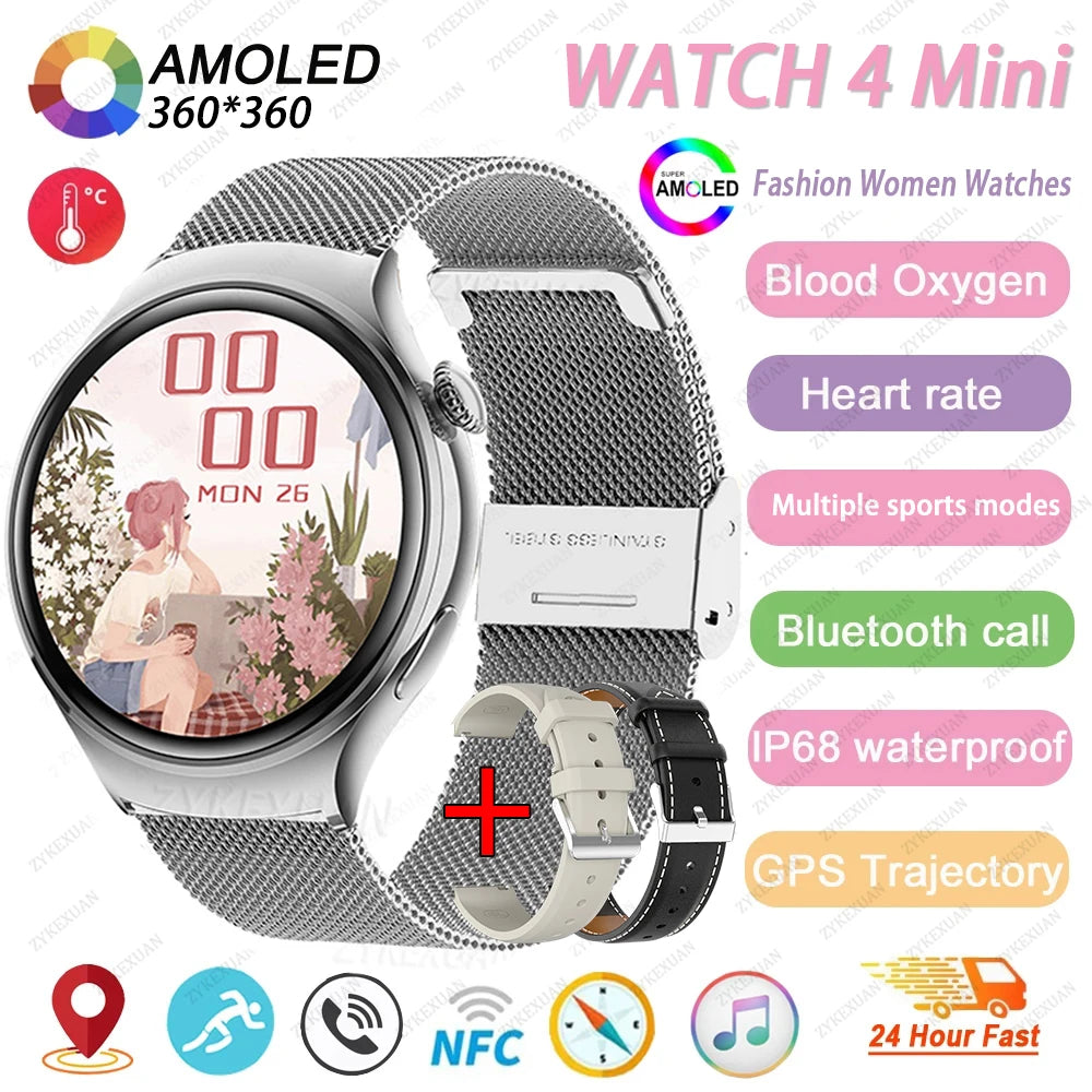 New For Huawei Mini 4 NFC Smart Watch Women Men GPS Tracker 1.27inch AMOLED Screen Health monitor Bluetooth Call Lady Smartwatch