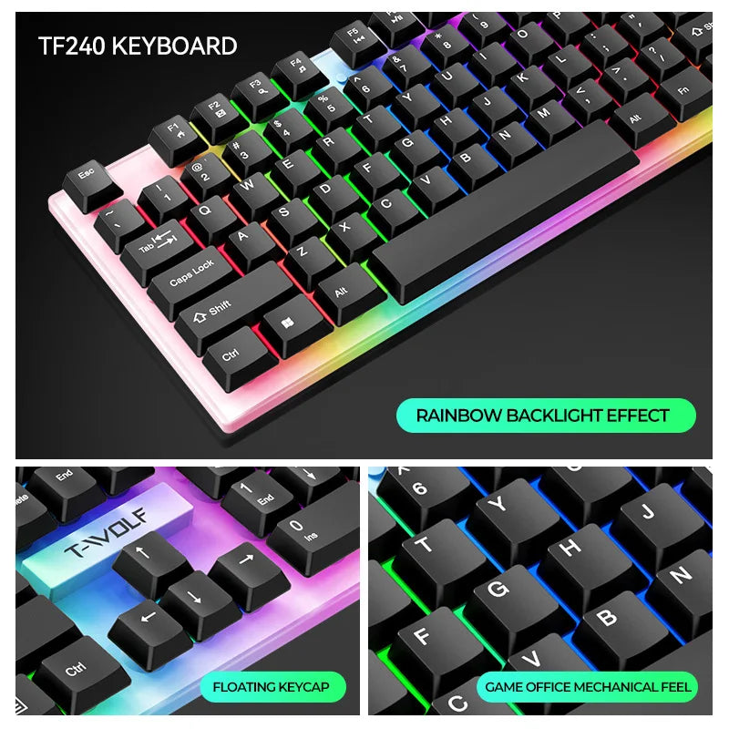 New 4 in 1 Keyboard Mouse Earphone Mousepad 4pcs Set USB Wired Gaming Computer Accessories Luminous Backlit Keyboard Mouse