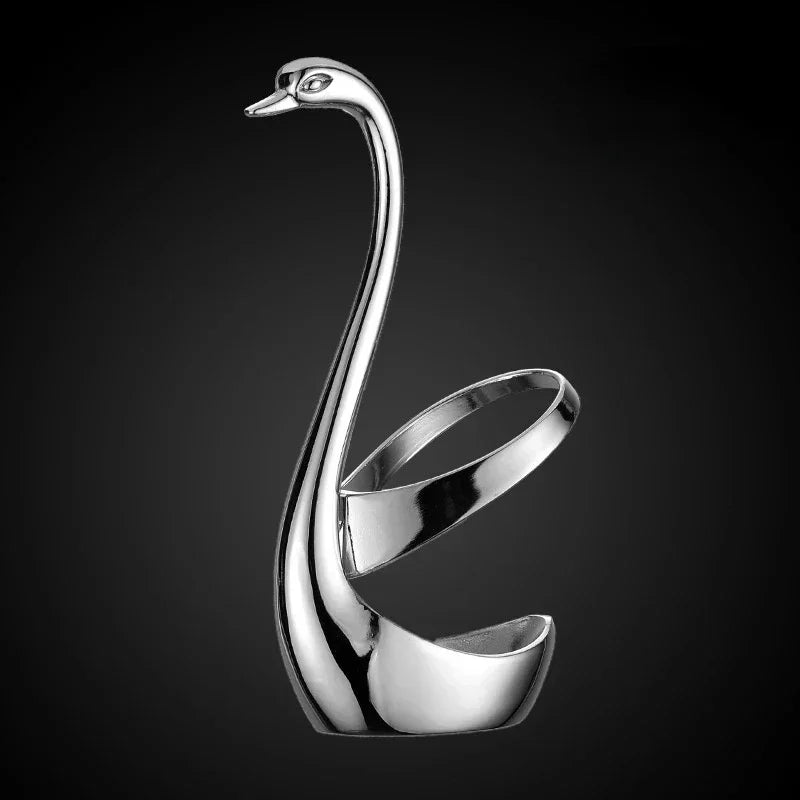 European Swan Tableware Holder Stainless Steel Spoon and Fork Base Elegant Utensil Stand Home Decor and Kitchen Organization