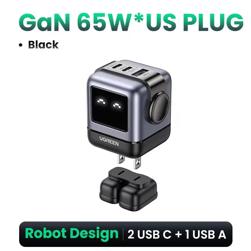 New！UGREEN 65W GaN Charger Robot Design Quick Charge 4.0 3.0 PPS PD Fast Charger for iPhone 16 15 14 Pro Macbook  Laptop Tablet