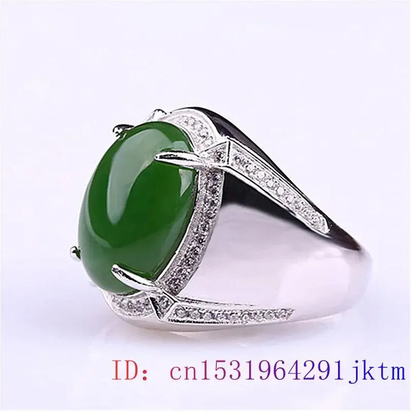 Green Jade Ring Men Zircon Fashion Crystal Charm Gifts Amulet Gemstone 925 Silver Natural Chalcedony Women Jewelry