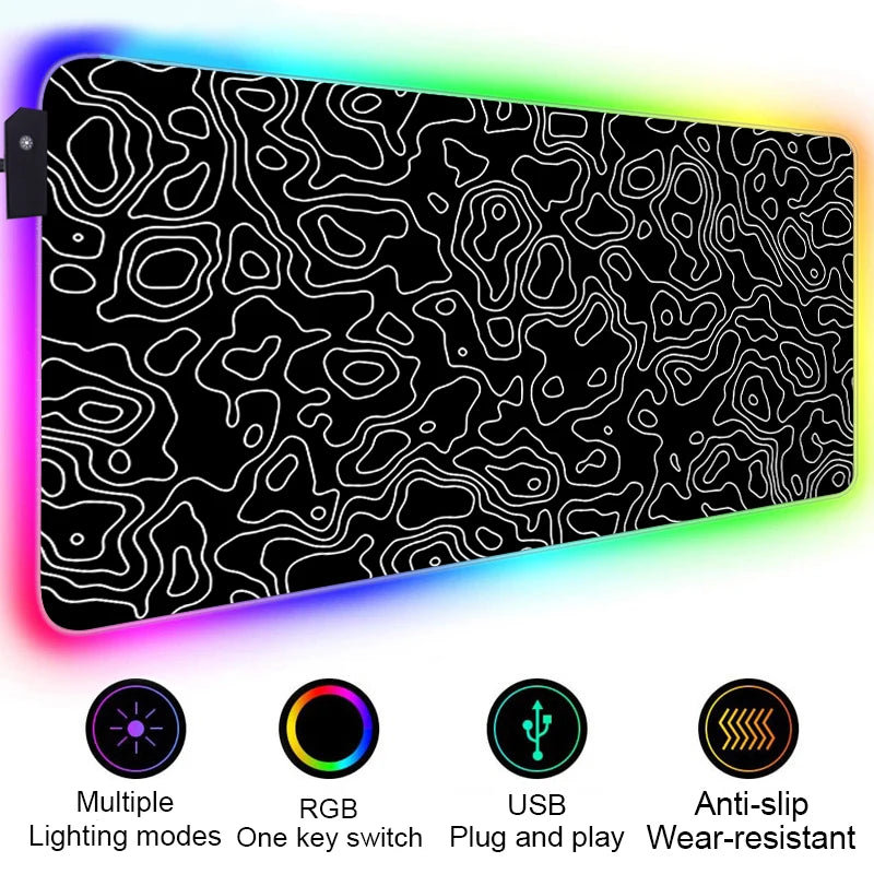 Strata Liquid Abstract Art RGB Mouse Pad LED Gaming Setup Accessories Mousepad XXL Desk Mat Locking Edge Mouse Pads Keyboard Mat