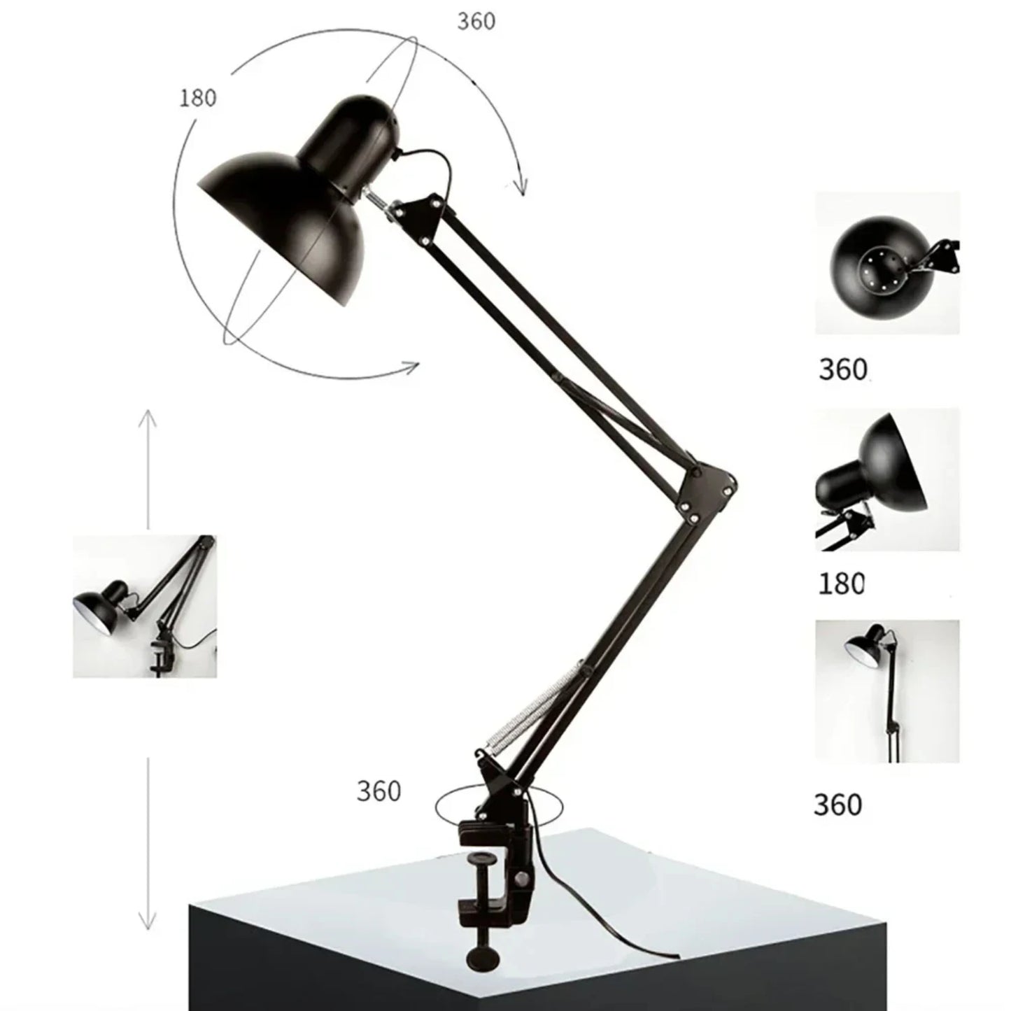 Foldable Desk Lamp Clip on Light Telescopic Eye Protection Retro Bedroom Office Computer Table Lamp  Decor  E27 Bulb Mosaic lamp