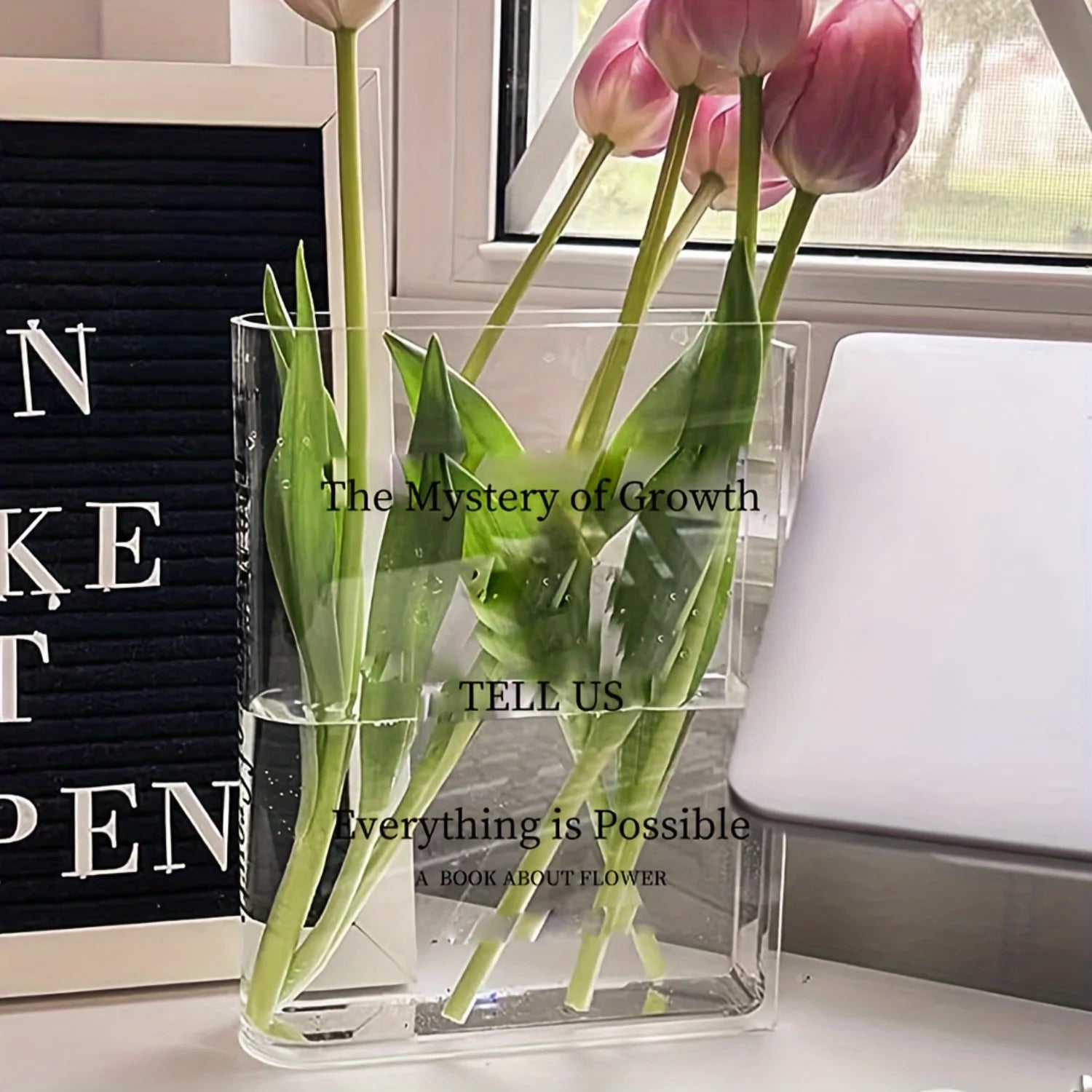 Nordic Style Transparent Book Vase - Elegant Flower Holder for Home Decor, Wedding, Valentines Day Vase for flowers Glass rose