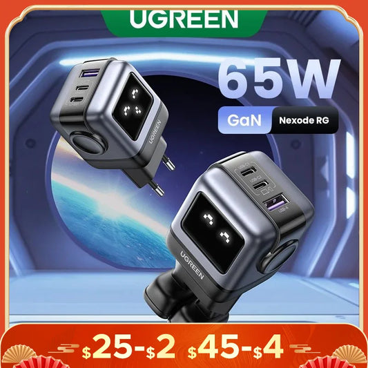 New！UGREEN 65W GaN Charger Robot Design Quick Charge 4.0 3.0 PPS PD Fast Charger for iPhone 16 15 14 Pro Macbook  Laptop Tablet