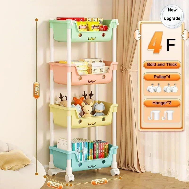 4 Layer Toy Storage Trolley Bookshelf Snack Rack For Kid Storage Organizer Bathroom Accessories Closet Organizer Kitchen Storage