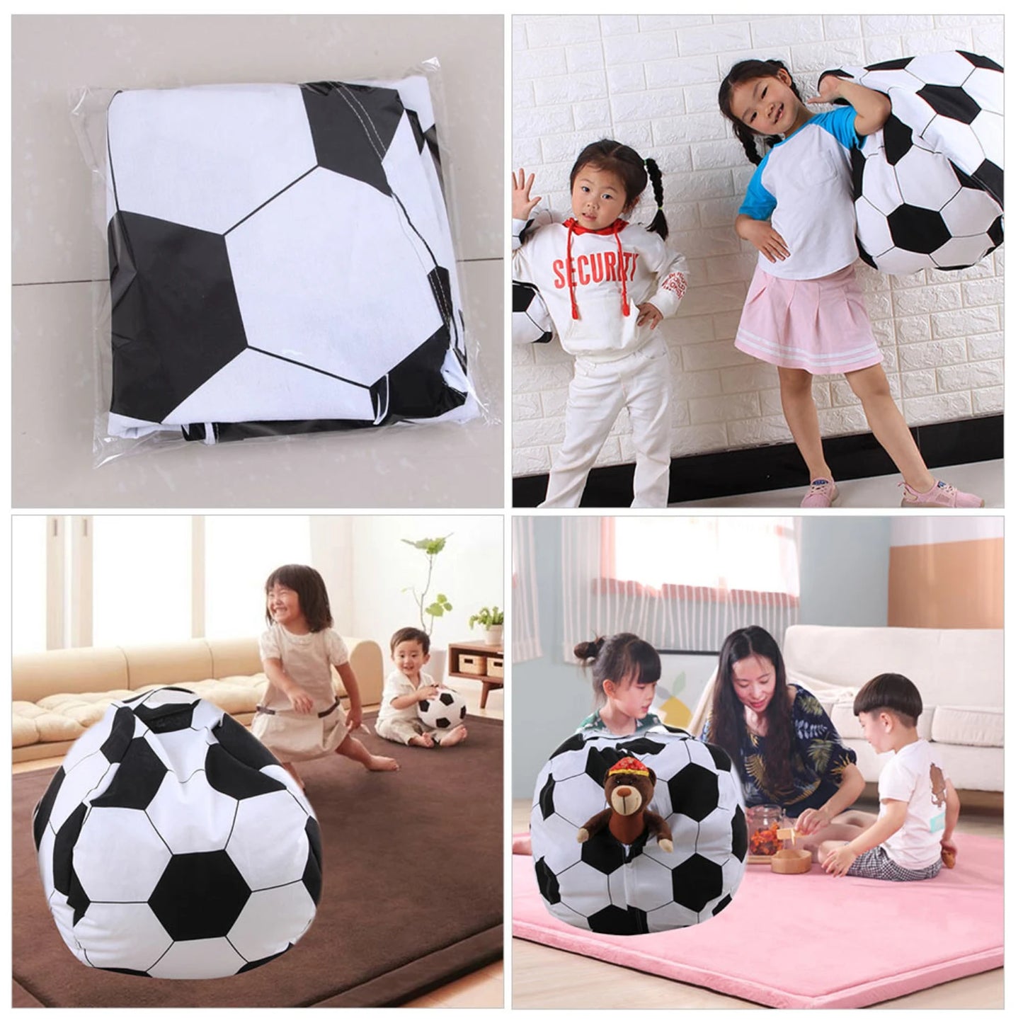 Cozy Soft Plush Football Bean Bag Chair Cover - Comfy Stuffed Animal Toy Organizer Beanbag for Kids - Essential Playroom Collect