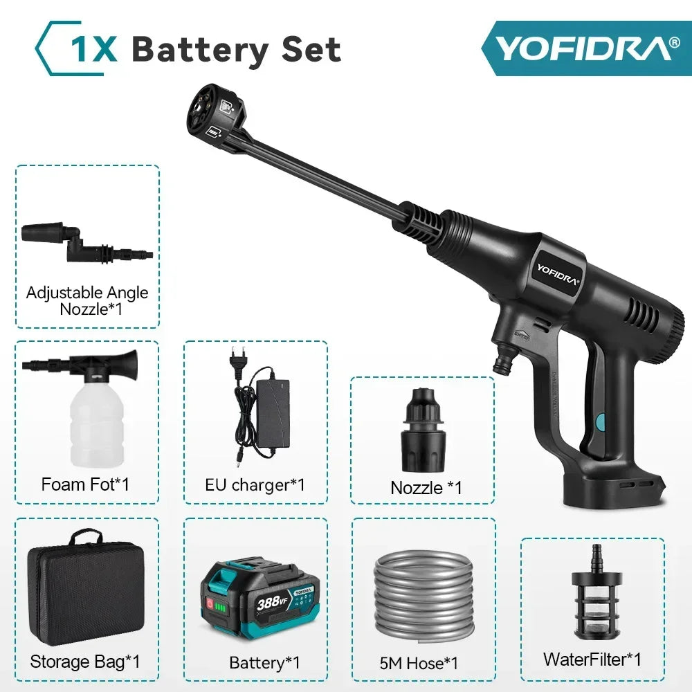 Yofidra 200Bar Brushless High Pressure Car Washer Gun 6 IN 1 Electric Garden Washing Water Wash Spray Gun for Makita 18V Battery