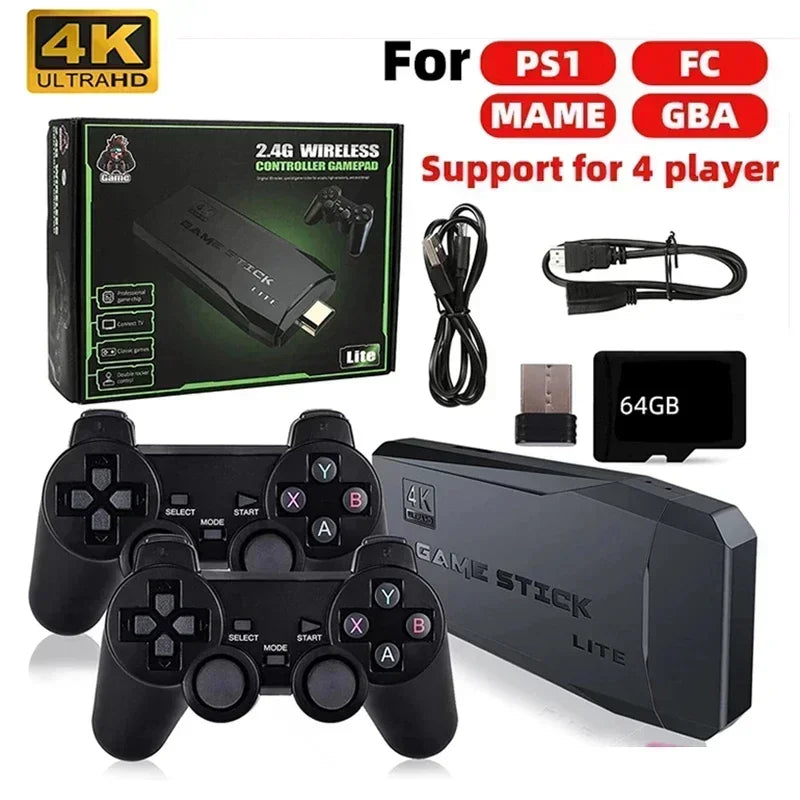 وحدة تحكم فيديو Game Stick 4K HD 2.4G لاسلكية مزدوجة لـ PS1/FC/GB/GBA Retro TV Dendy Game Console 20000+ Game Sticks