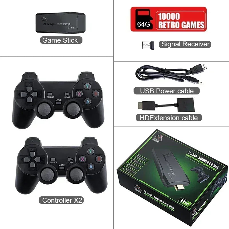 وحدة تحكم فيديو Game Stick 4K HD 2.4G لاسلكية مزدوجة لـ PS1/FC/GB/GBA Retro TV Dendy Game Console 20000+ Game Sticks