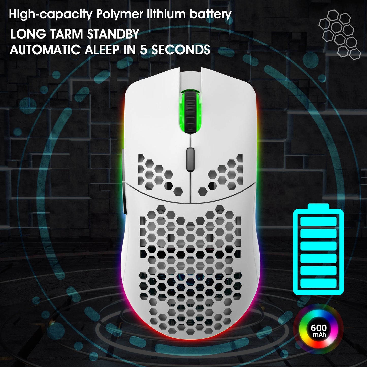 2.4G Wireless Charge Mouse RGB Luminous Ultralight Honeycomb Mouse Movement Speed 3600 6 D Game Mice For Laptop PC Gamer