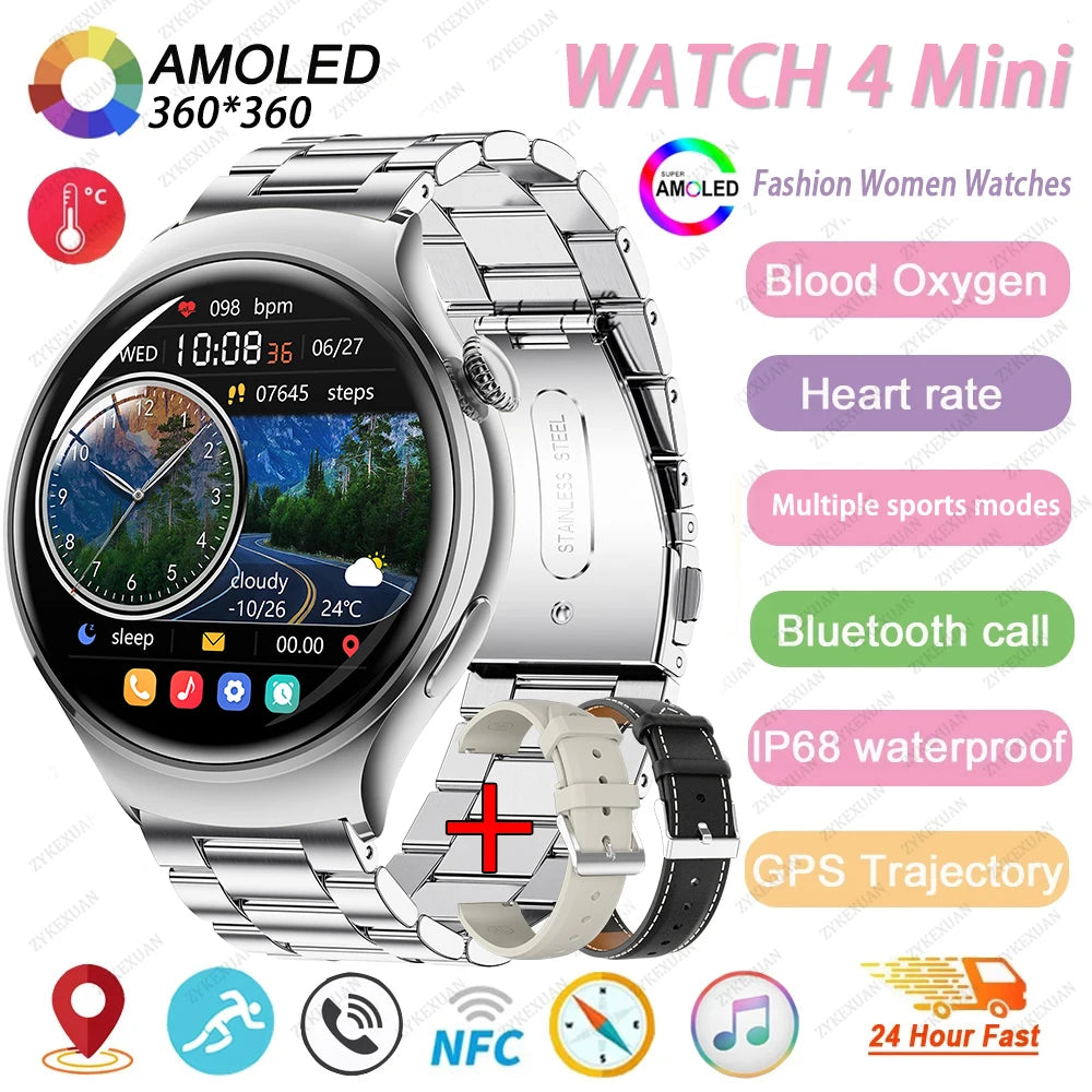 New For Huawei Mini 4 NFC Smart Watch Women Men GPS Tracker 1.27inch AMOLED Screen Health monitor Bluetooth Call Lady Smartwatch