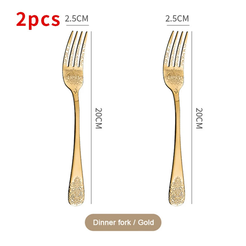 1/2/4/8/24 Pcs Gold Luxury Cutlery Sets Fork Spoon Knife Silverware Kit Vintage Carved Tableware Set European Dinnerware