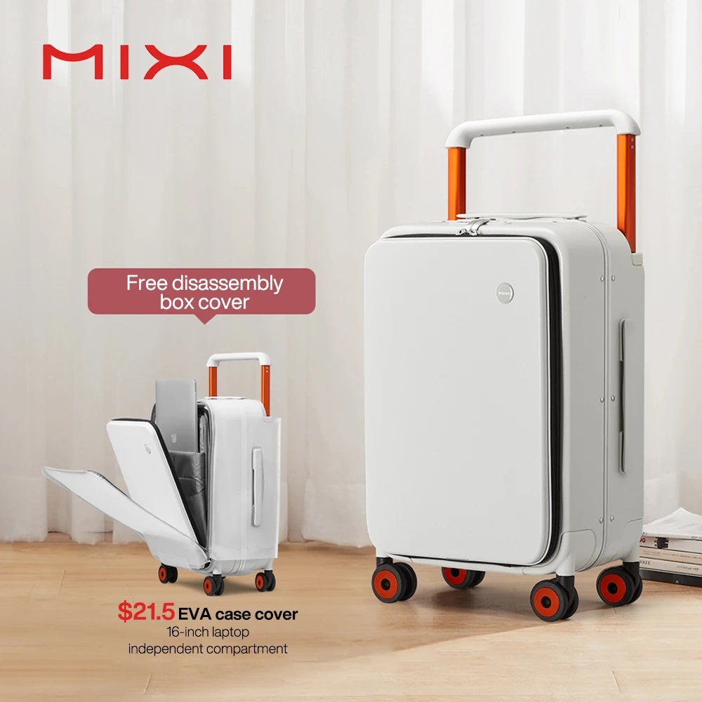 Mixi New Design Wide Handle Suitcase Men Carry-On Luggage Women Travel Trolley Case 20 Inch Cabin PC Aluminum Frame M9275