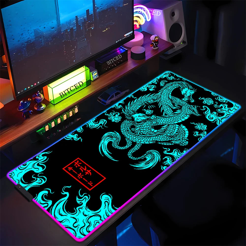 XXL RGB Gaming Mouse Pad New Dragon Cool Desk Mat HD Gamer Luminescence Large LED Light Micepad PC Computer Carpet with Backlit